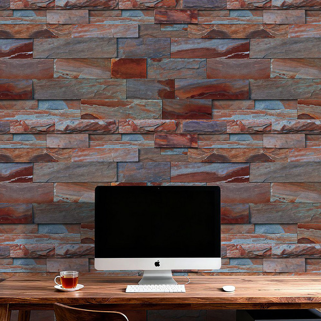 3D 접착식 벽지, 노을빛 믹스 스톤 파벽돌 패턴