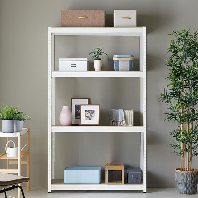 Joinmade 鐵製免螺絲組裝式角鋼置物架, 4層, 白色