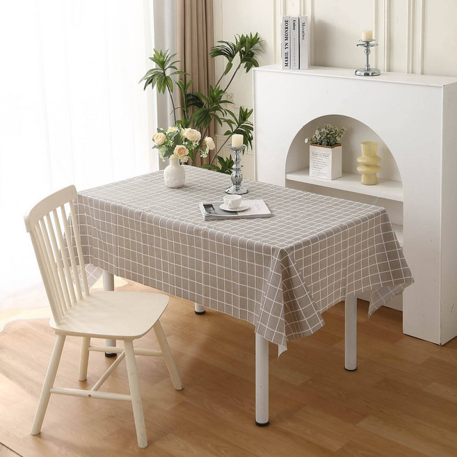 와이홉 PVC 방수 체크 식탁보, 그레이, 1개, 137 x 180 cm