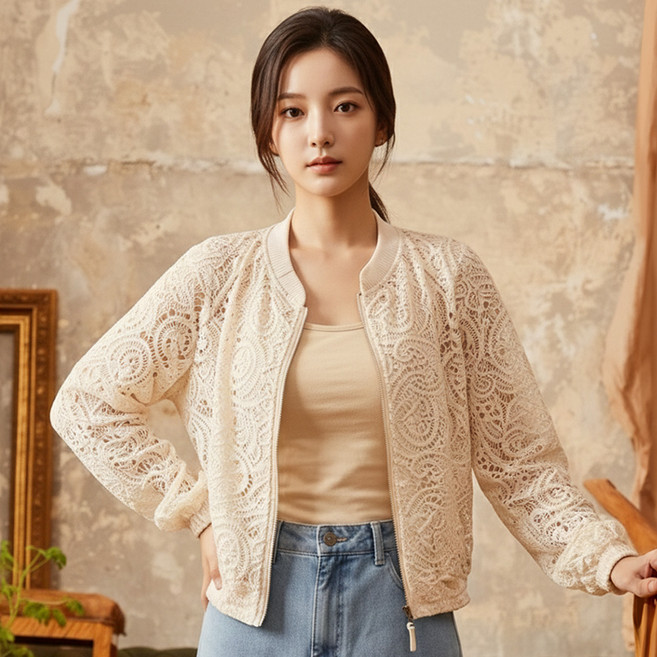 페이퍼먼츠 여성용 로에쥬 레이스 집업 블루종 14097