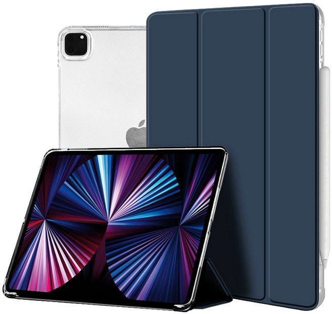 아이엠듀 슬림 반투명 스마트커버 태블릿PC 케이스, 딥블루