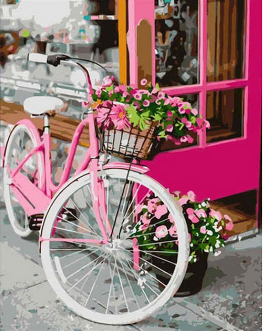 알로데 자전거를 탄 플라워 풍경 벽 장식 DIY 보석십자수 30 x 40 cm, NO 05, 1개