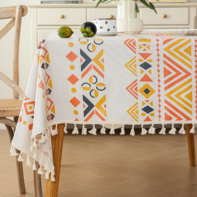 Theia 棉麻波西米亞風餐桌布, 款式3, 1個, 90 x 90 cm