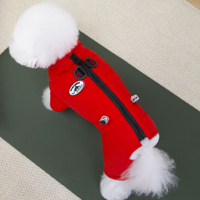 딩동펫 반려동물 프렌들리 극세사 하네스 패딩 올인원, 레드, 1개