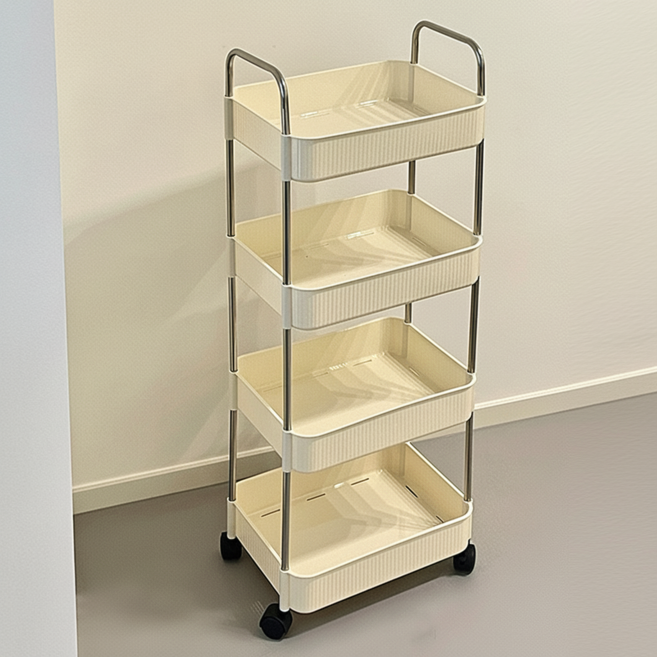 로이라이프 홈 다층 스탠딩 이동식 카트 32 x 21 x 93 cm, 크림화이트, 4단