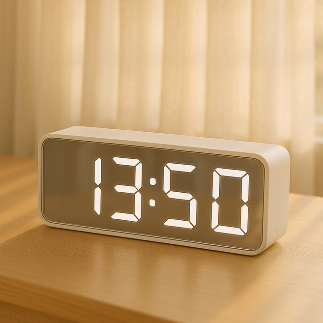 루아즈 LED 인테리어 미러 무소음 탁상 알람시계 LUAZ-AT2, 화이트