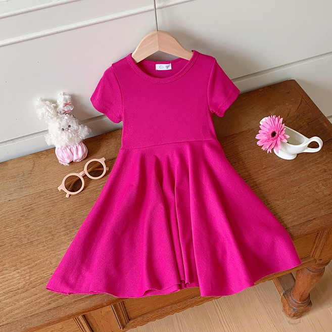 스타빈 컬러골지 반팔 롱 원피스