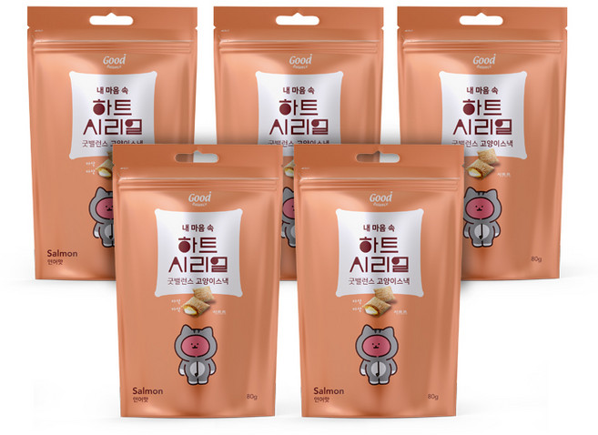 굿밸런스 하트 시리얼 고양이 스낵, 연어맛, 80g, 5개