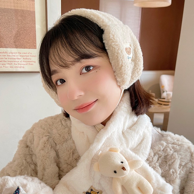 스타일컨택트 곰돌이 방한 턱 끈 귀도리