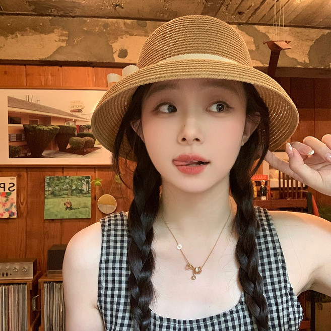 DMELD 女款扁平短簷草帽
