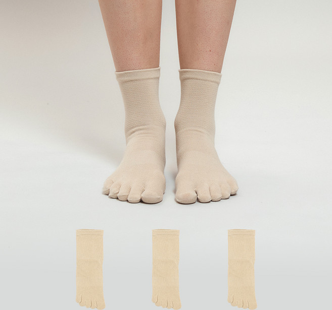 싹스탑 여성용 톡톡한 발가락 중목 양말 3족 세트