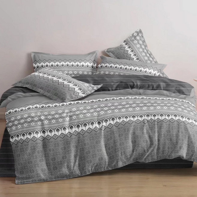 A-ONE 台灣製磨毛被套, 灰白圖騰