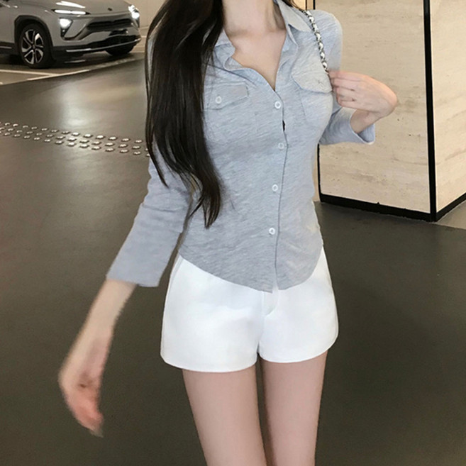 비비에모 여성용 포지티브 투포켓 슬림핏 라인 셔츠 10960