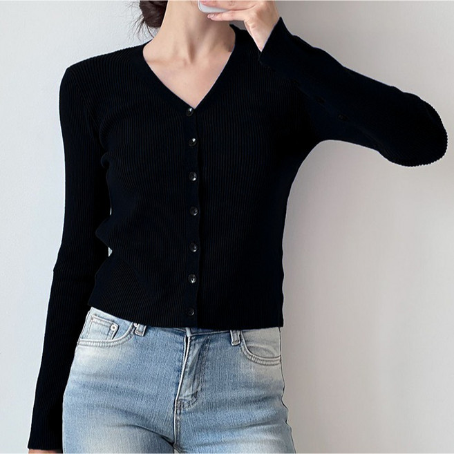 라라온 여성용 슬림핏 브이넥 골지 긴팔 가디건 TSP2756