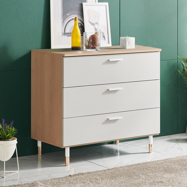 비앙스 켈른 폭넓은 서랍장 방문설치, 오크 + 그레이, 3단