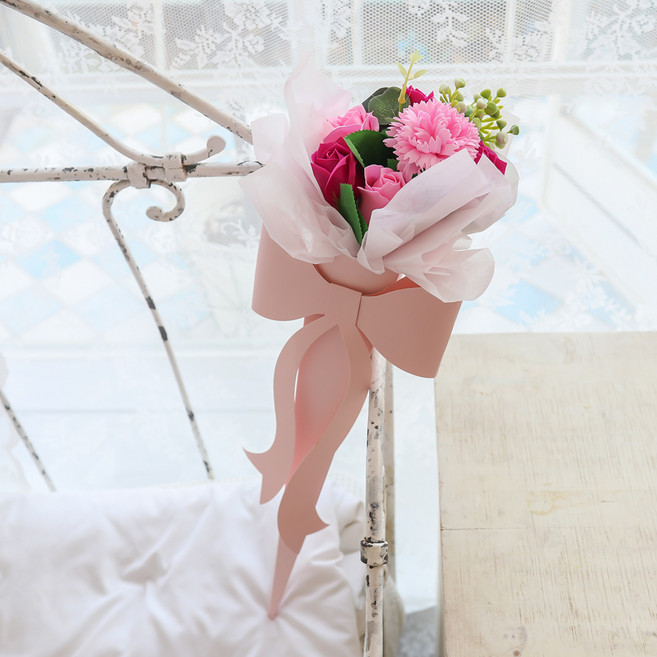 아스파시아 로제라 리본 로즈 카네이션 비누꽃다발 + 상장카드 + 메세지픽 세트, 핑크, 1세트