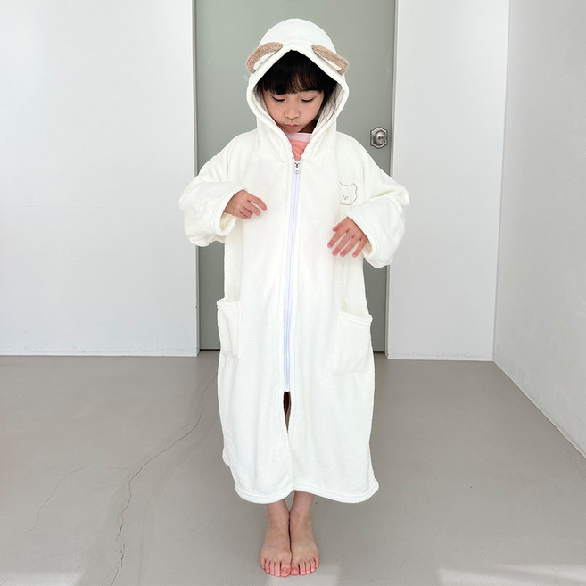 에끌 아동용 KC인증 극세사 집업 로브 후드 목욕 가운
