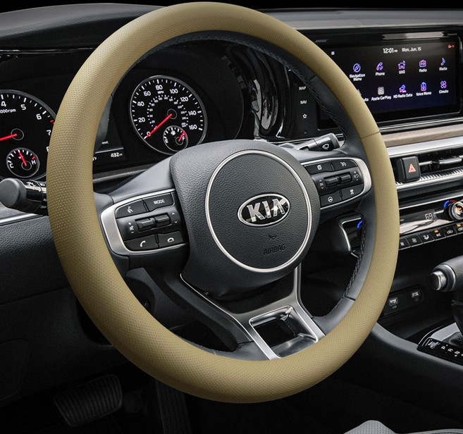 아이엠듀 차량용 가죽타공 핸들커버, 베이지