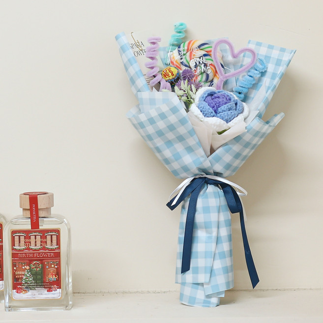 아스파시아 스위티 롤리팝 모루 플라워 꽃다발, 블루