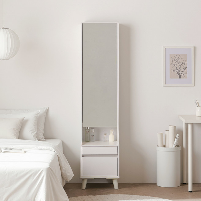 퍼니하우스 애프터 전신거울 틈새 도어형 수납 서랍 화장대 방문설치, 화이트