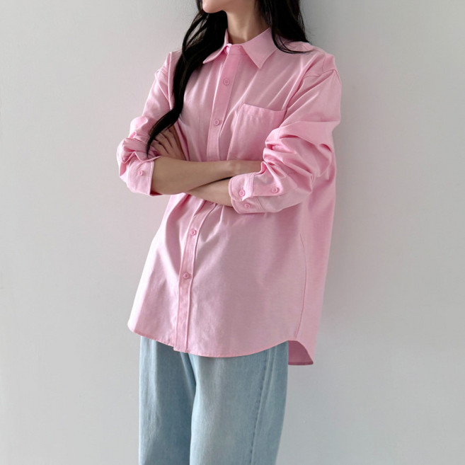 라라온 여성용 베이직 포켓 카라 심플 루즈핏 남방 셔츠 25TSP3432