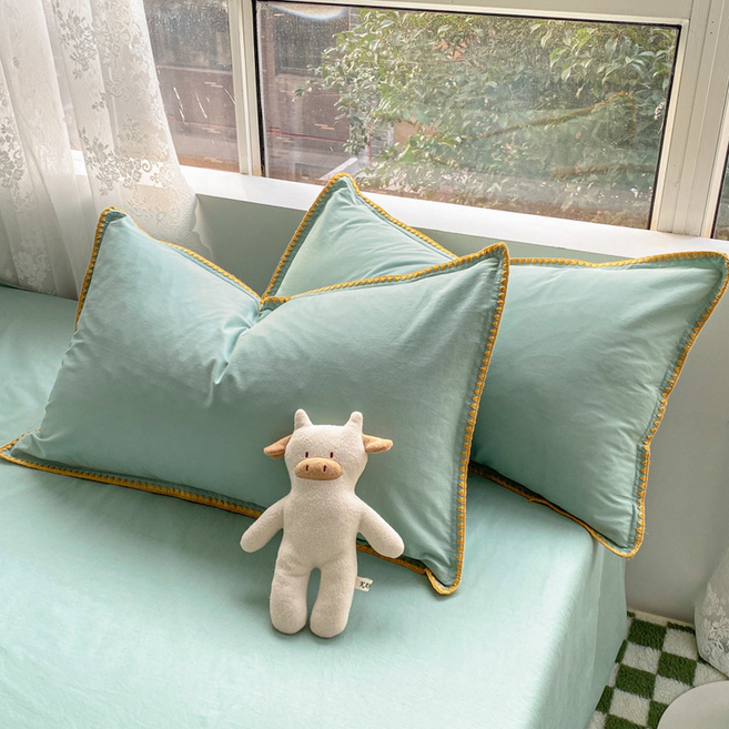 彩虹飯店感性刺繡滾邊亮點飯店式枕頭套