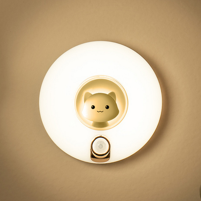 진보 모션감지 야옹이 자석부착형 센서 무드등, 옐로우