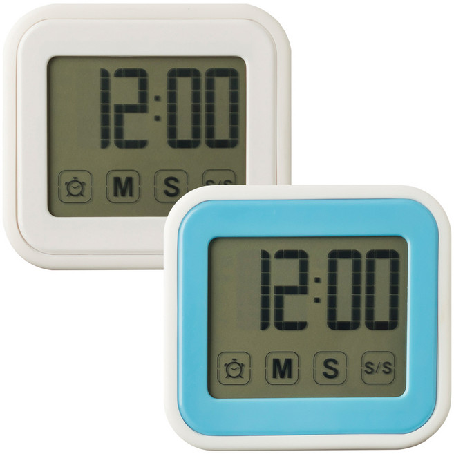 플라이토 디지털 욕실 흡착 타이머 방수시계 2종 세트, 화이트, 블루