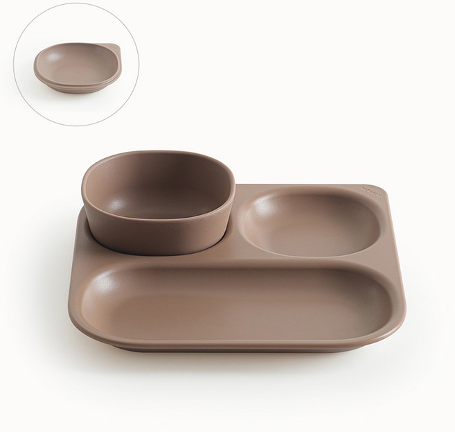 탁가온 유아용 네모 3구 식기세트, 브라운, 3구식판 + 밥공기 + 미니접시 S, 1세트