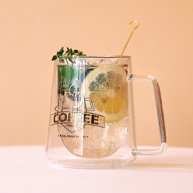 씨티라이프랩 수공예 빈티지 경량 내열이중 유리잔, 300ml, 1개