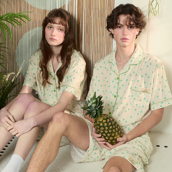 핑크존 커플용 세이지 잠옷 반팔 상의 + 하의 세트