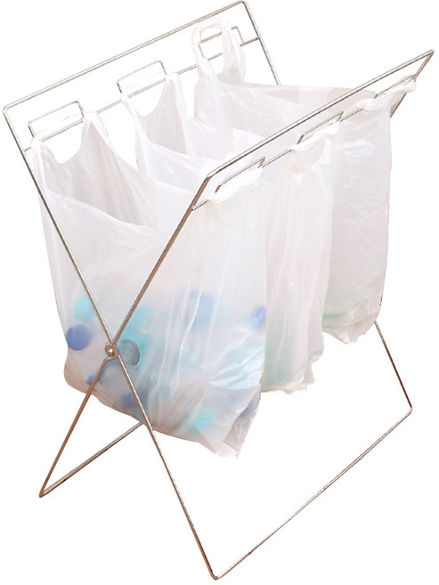 스텐팩토리 국내제조 스테인레스 접이식 분리수거대 3단, 실버