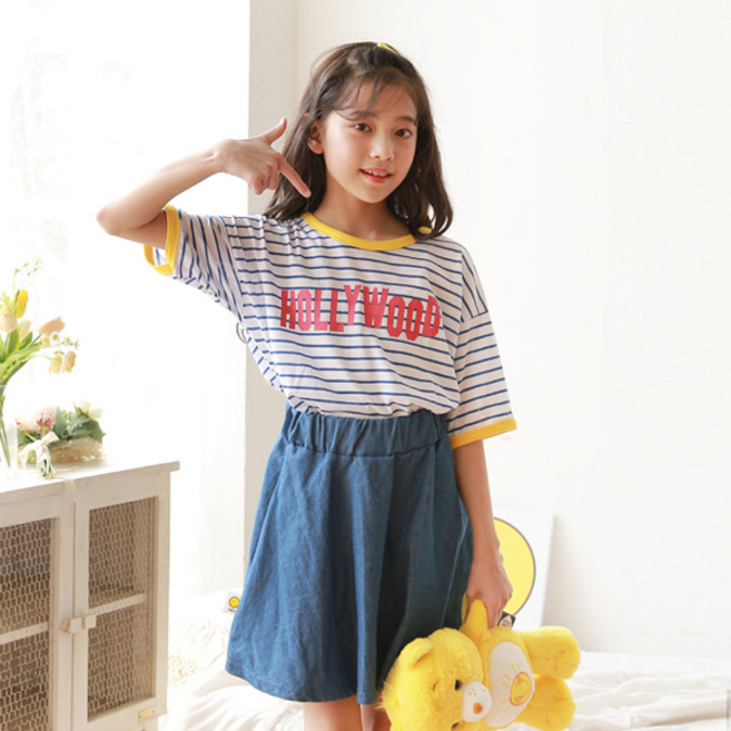 나나주니 라운드넥 헐리우드 단가라 반팔 티셔츠