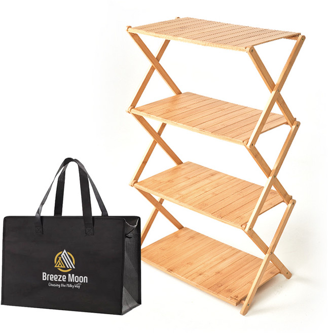 브리즈문 우드쉘프 2세대 일반형 캠핑 선반 + 고급가방, 혼합색상, 4단, 1세트