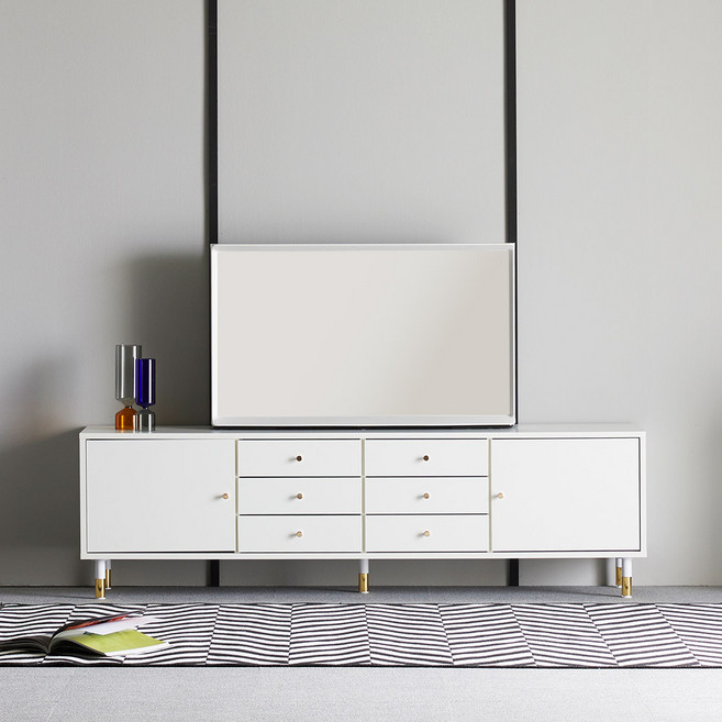 장인가구아이브 로지 모던 E0 높은 6서랍 TV 거실장 1800 방문설치, 화이트