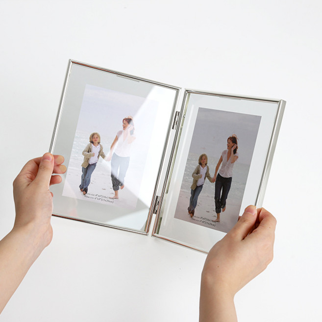 히키스 가족 추억 메탈 프레임 포토 테이블 접이식 웨딩 사진액자, 양면 실버, 1개