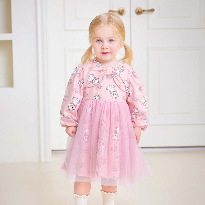 mollimelli 女童迪士尼瑪麗貓玫瑰緞帶紗洋裝