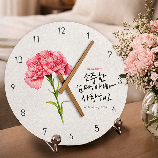 퍼니즈 어버이날 효도 선물 카네이션 무소음 벽시계 + 패키지 세트, 빅D 소중한 엄마 아빠 사랑해요(벽시계), 랜덤발송(패키지)