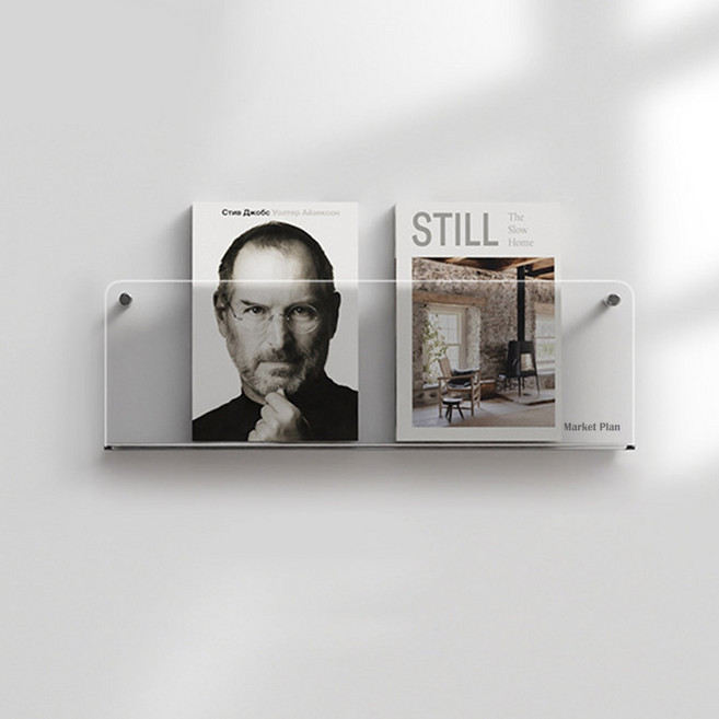 마켓플랜 아크릴 벽걸이 책장 꽂이 선반, 투명, 1단