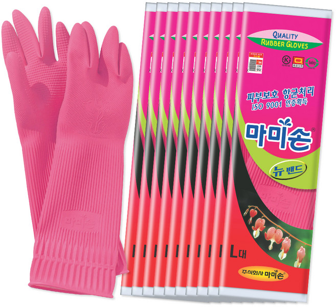 마미손 뉴밴드 고무장갑, 핑크, 대(L), 10개
