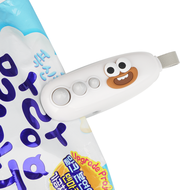 올릭 휴대용 비닐 봉지 충전식 가정용 스마일 캐릭터 미니 실링기, 화이트, 1개