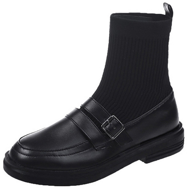 어클락 블리 버클 클래식 니트 앵클부츠 JNH113