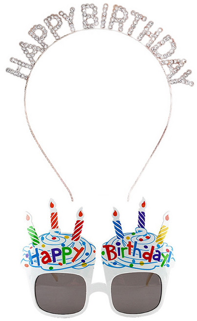조이파티 메탈릭 생일머리띠 + 생일컵케익 안경, 1세트, 로즈골드(머리띠), 화이트(안경)