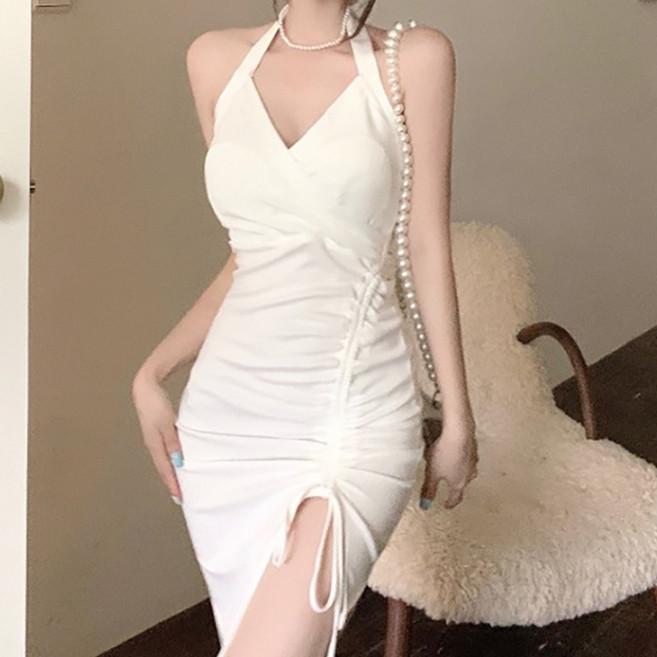 MarketA 繞頸交叉綁帶迷你連身裙 A24SS3A0007, 白色