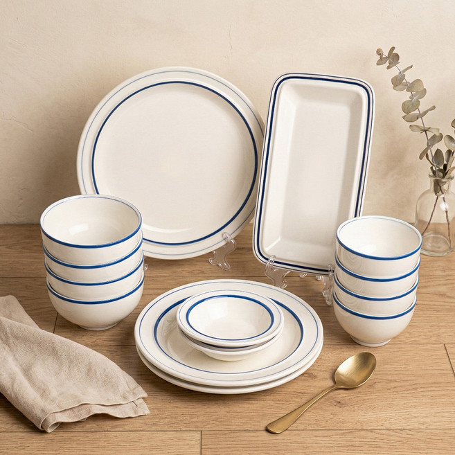 시라쿠스 메이플 4인 그릇 홈세트 14p, 라인블루, 6종, 1세트