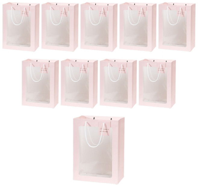 에이비엠코리아 사각 꽃 투명 쇼핑백, 핑크, 10개