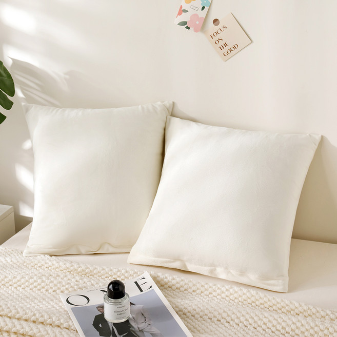 소하임 라플란 극세사 소파쿠션 솜 2p + 커버 2p 세트, 크림아이보리