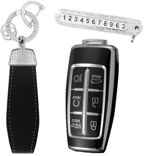 카템 엣지라인 풀커버 스마트키 케이스 세트, 블랙실버, 현대 H10