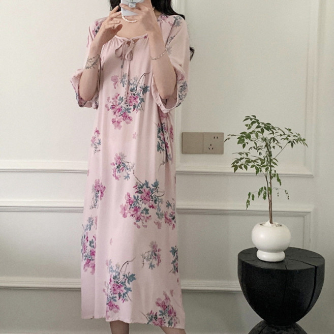 PEONIST 女性絲質居家服睡衣連身裙