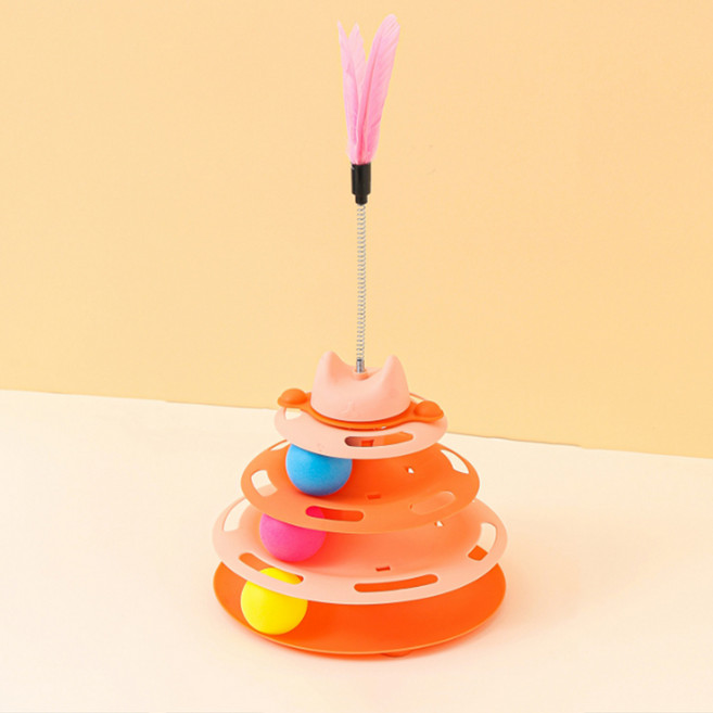 데이소이 회전식 트랙 볼 고양이 장난감 + 깃털 업그레이드 세트, 05 핑크, 1세트